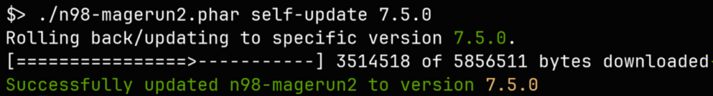 n98-magerun2 self-update 7.5.0 on command line