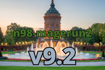 The city of Mannheim with the text n98-magerun2 and v9.2