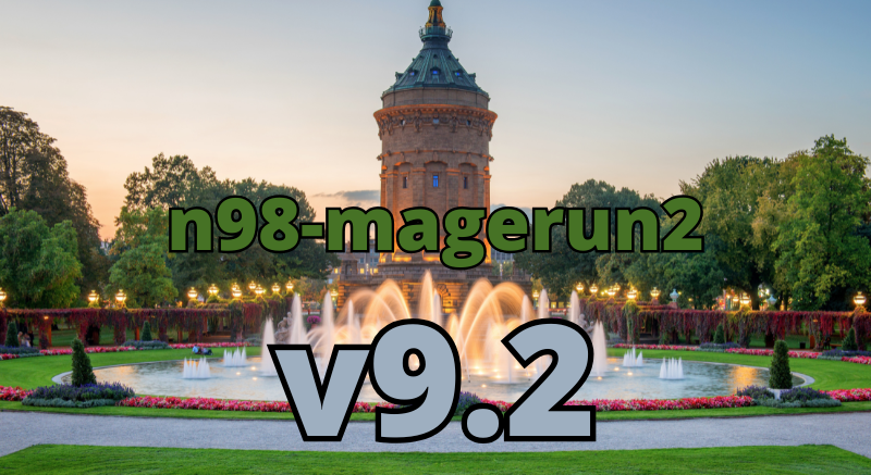 The city of Mannheim with the text n98-magerun2 and v9.2