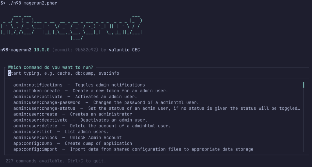 Interactive command selection